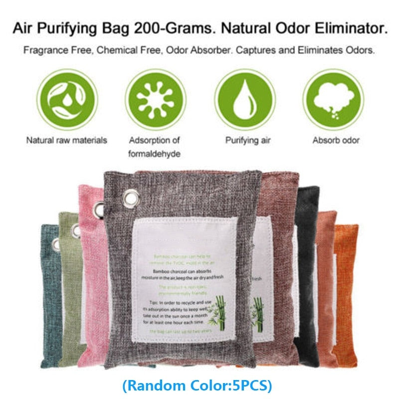 5 Packs Bamboo Air Purifying Bags Nature Fresh Style bambu Charcoal Air Purifying Bag Mold Odor Purifier Bamboo Wildly Used