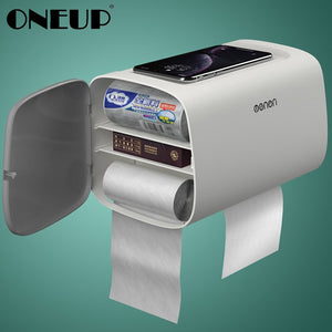 ONEUP Wall Mounted Toilet Paper Holders Adjustable Double Layer Shelf Bathroom Waterproof Tissue Box Portable Paper Storage Box